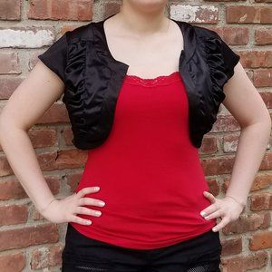 Juniors Black Ruffle Shrug